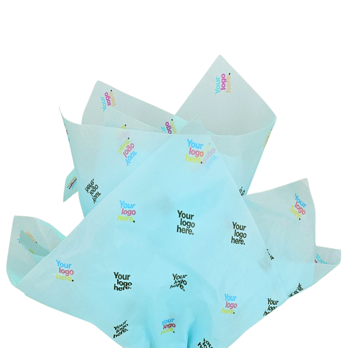 Custom tissue paper arctic-blue, fan arrangement, 17gsm – size 50x75cm