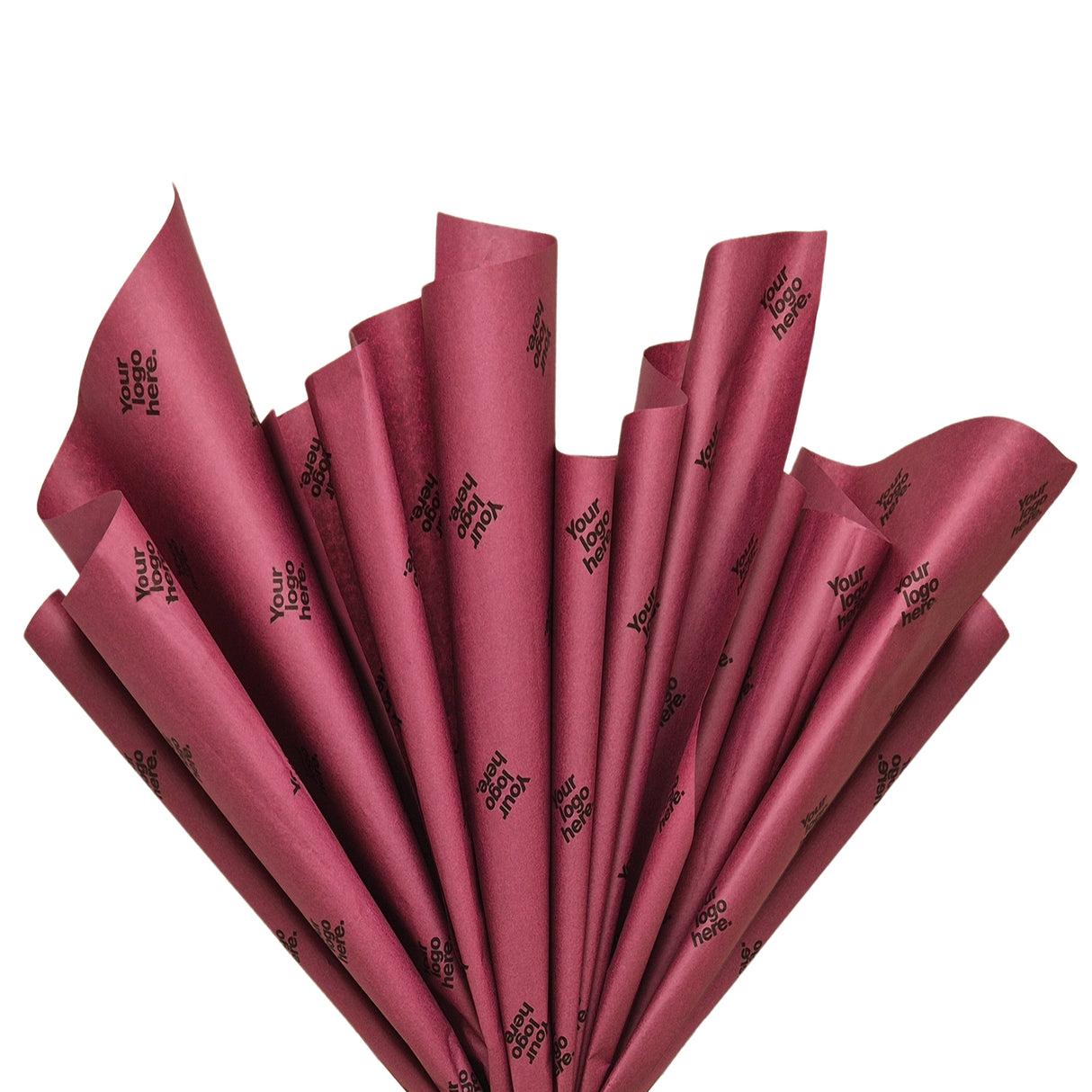 Custom tissue paper burgundy, fan arrangement, 28gsm – size 50x75cm