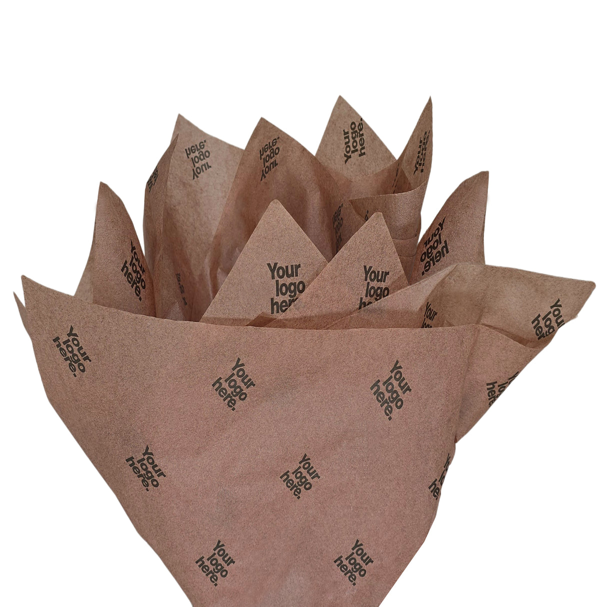 Custom tissue paper chocolate-brown, fan arrangement, 17gsm – size 50x75cm