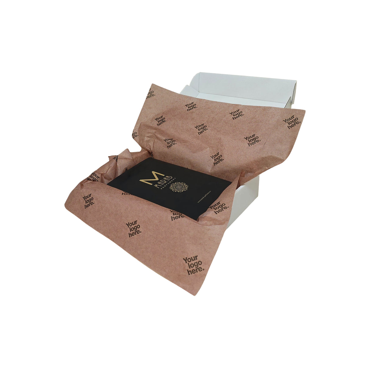 Custom tissue paper chocolate-brown, arranged in a transport box, 17gsm – size 50x75cm