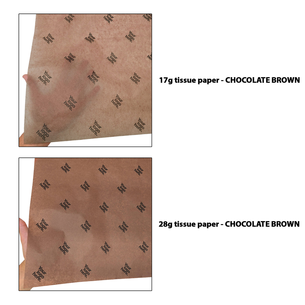 Personalized chocolate brown olive paper, transparency comparison 17gsmvs 28gsm size 50x75cm