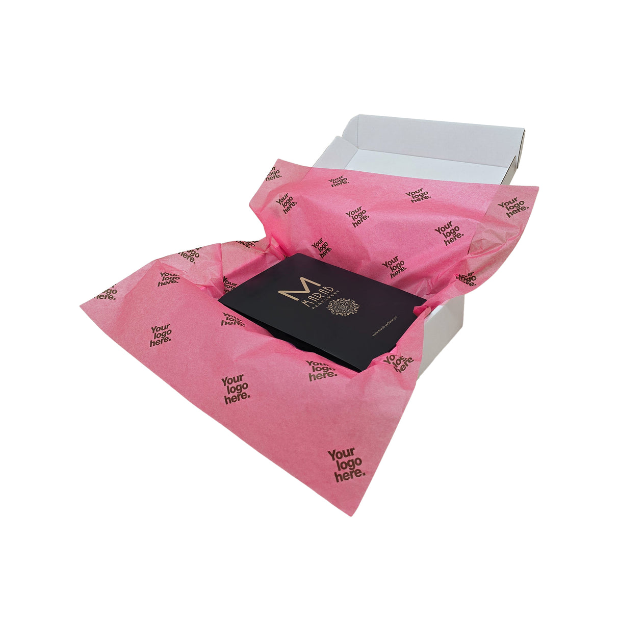 Custom tissue paper dark-pink, arranged in a transport box, 17gsm – size 50x75cm