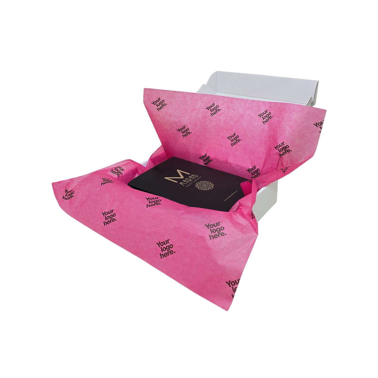 Custom tissue paper fuchsia-pink, arranged in a transport box, 17gsm – size 50x75cm