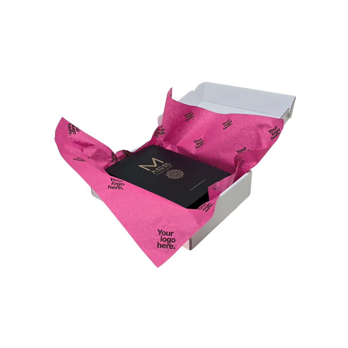 Custom tissue paper fuchsia, arranged in a transport box, 28gsm – size 50x75cm