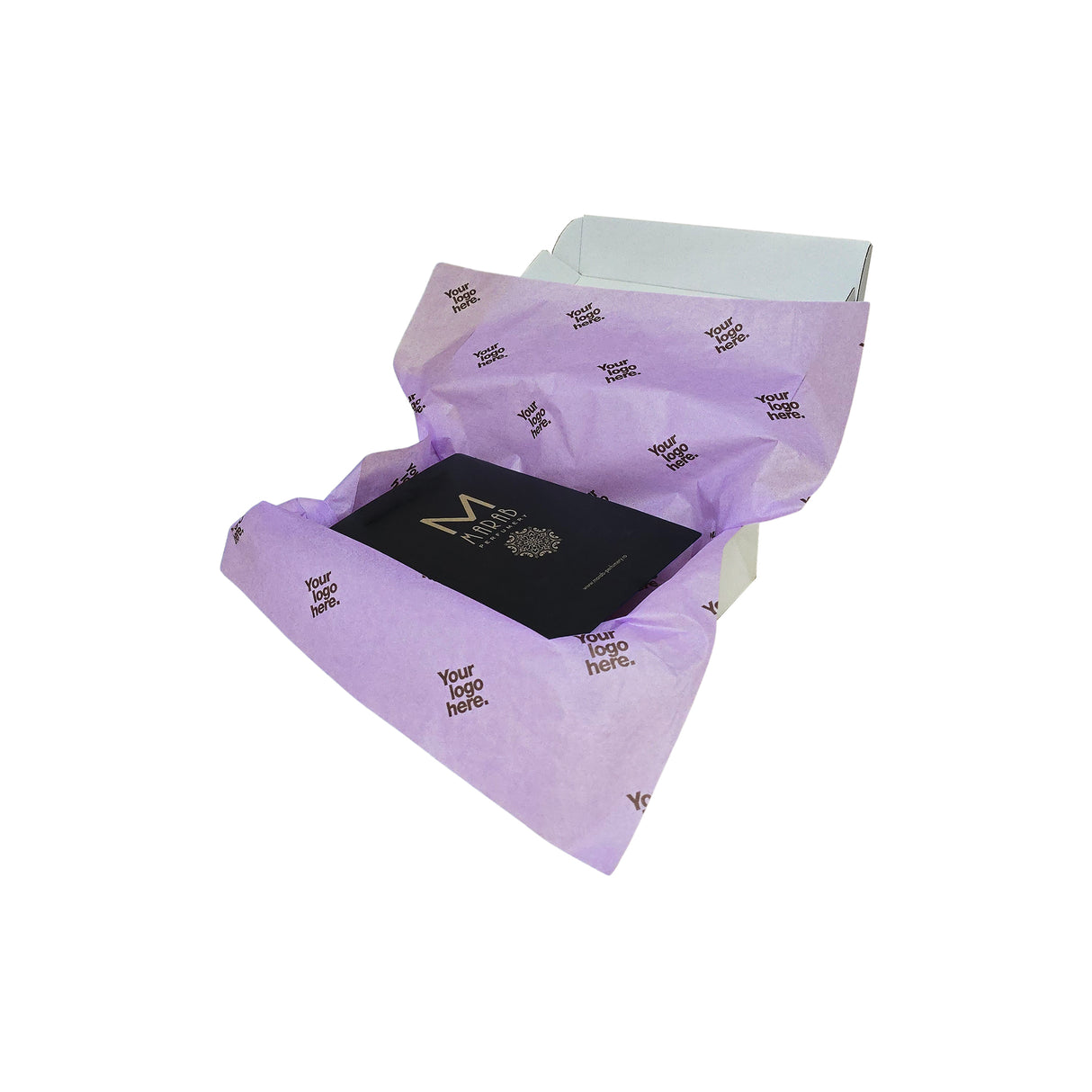 Custom tissue paper lavender, arranged in a transport box, 17gsm – size 50x75cm