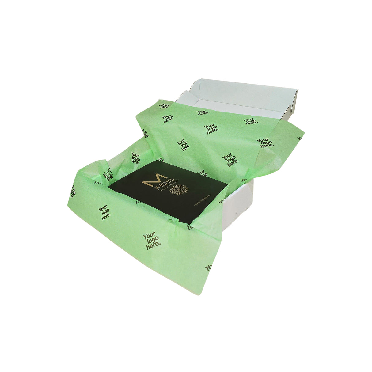 Custom tissue paper light-green, arranged in a transport box, 17gsm – size 50x75cm