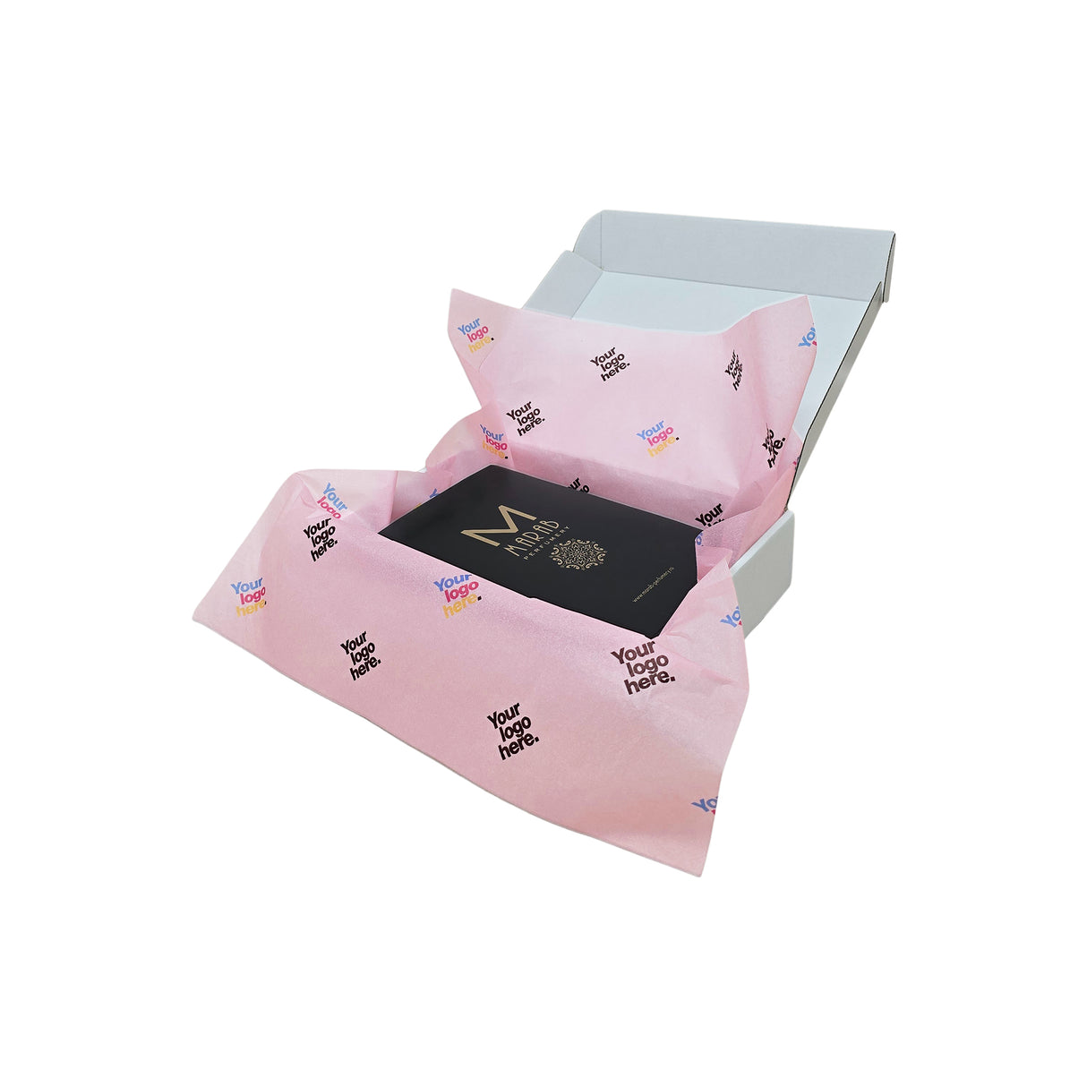 Custom tissue paper light-pink, arranged in a transport box, 17gsm – size 50x75cm