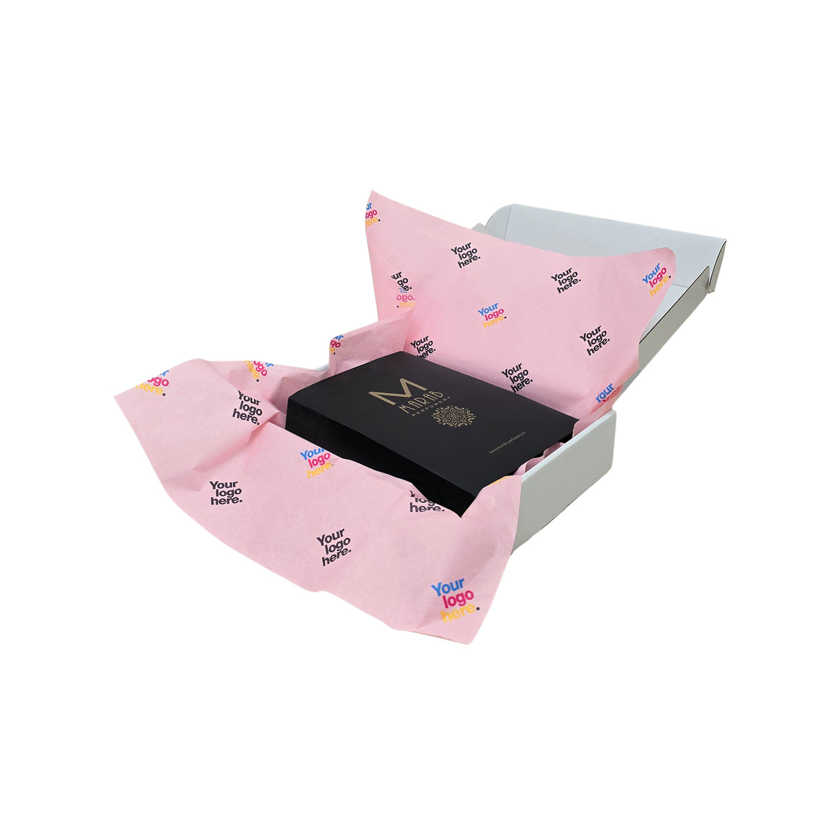 Custom tissue paper pale-pink, arranged in a transport box, 28gsm – size 50x75cm