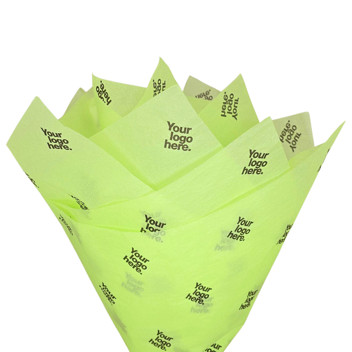 Custom tissue paper lime-green, fan arrangement, 17gsm – size 50x75cm