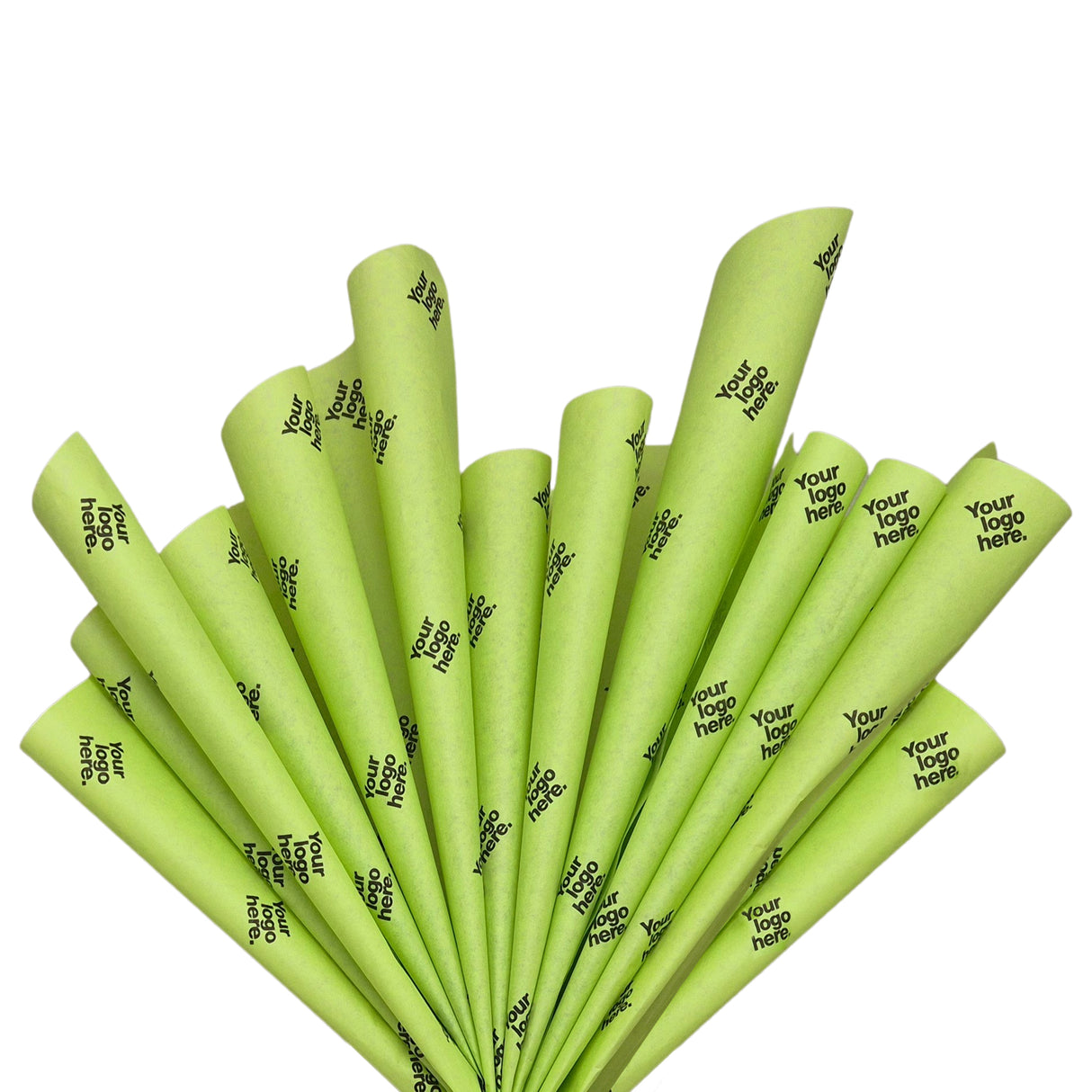 Custom tissue paper lime-green, fan arrangement, 28gsm – size 50x75cm