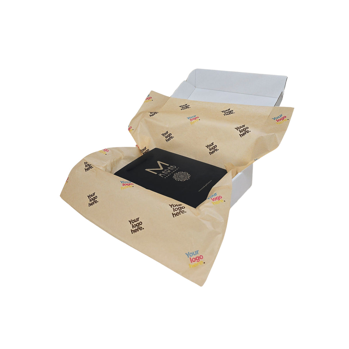 Custom tissue paper natural-cream, arranged in a transport box, 17gsm – size 50x75cm