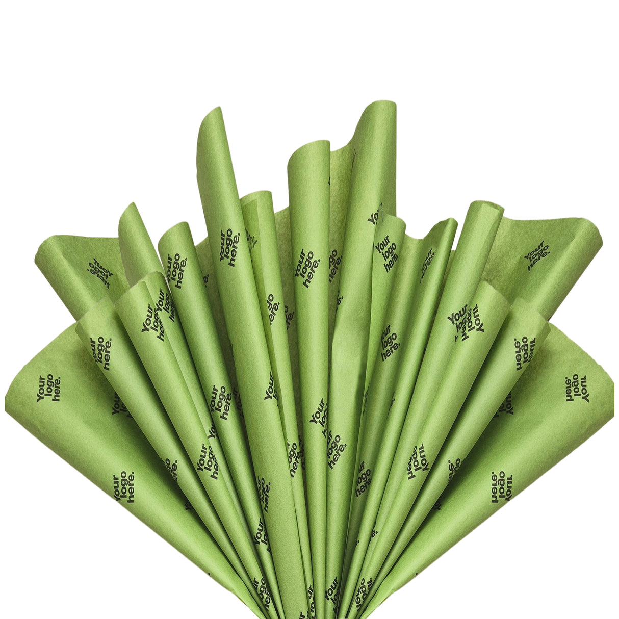 Custom tissue paper olive-green, fan arrangement, 28gsm – size 50x75cm