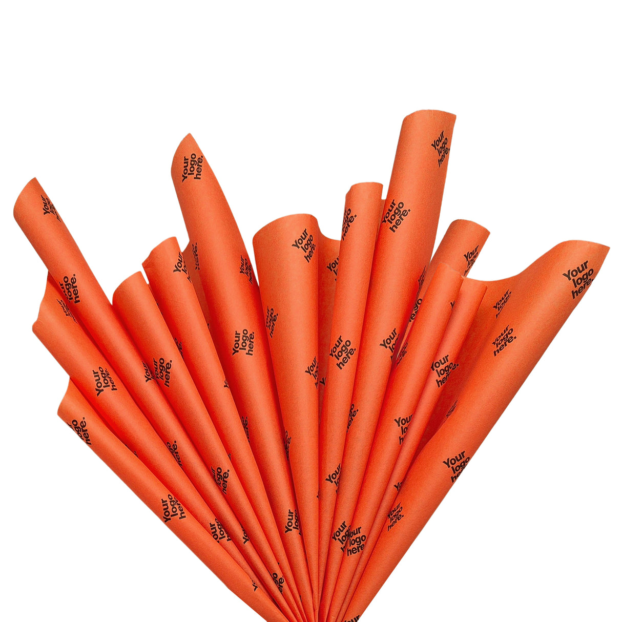 Custom tissue paper orange, fan arrangement, 28gsm – size 50x75cm