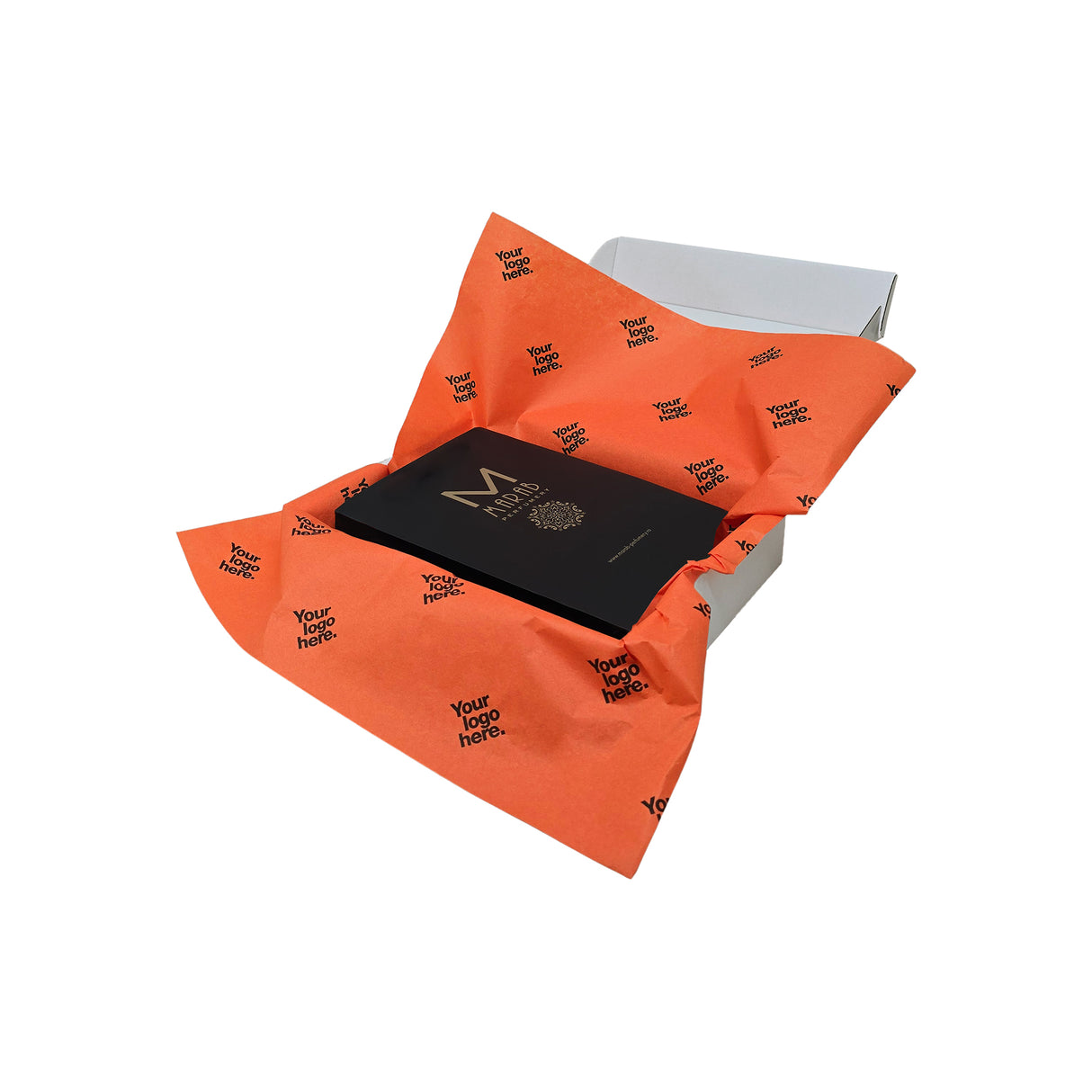 Custom tissue paper orange, arranged in a transport box, 28gsm – size 50x75cm