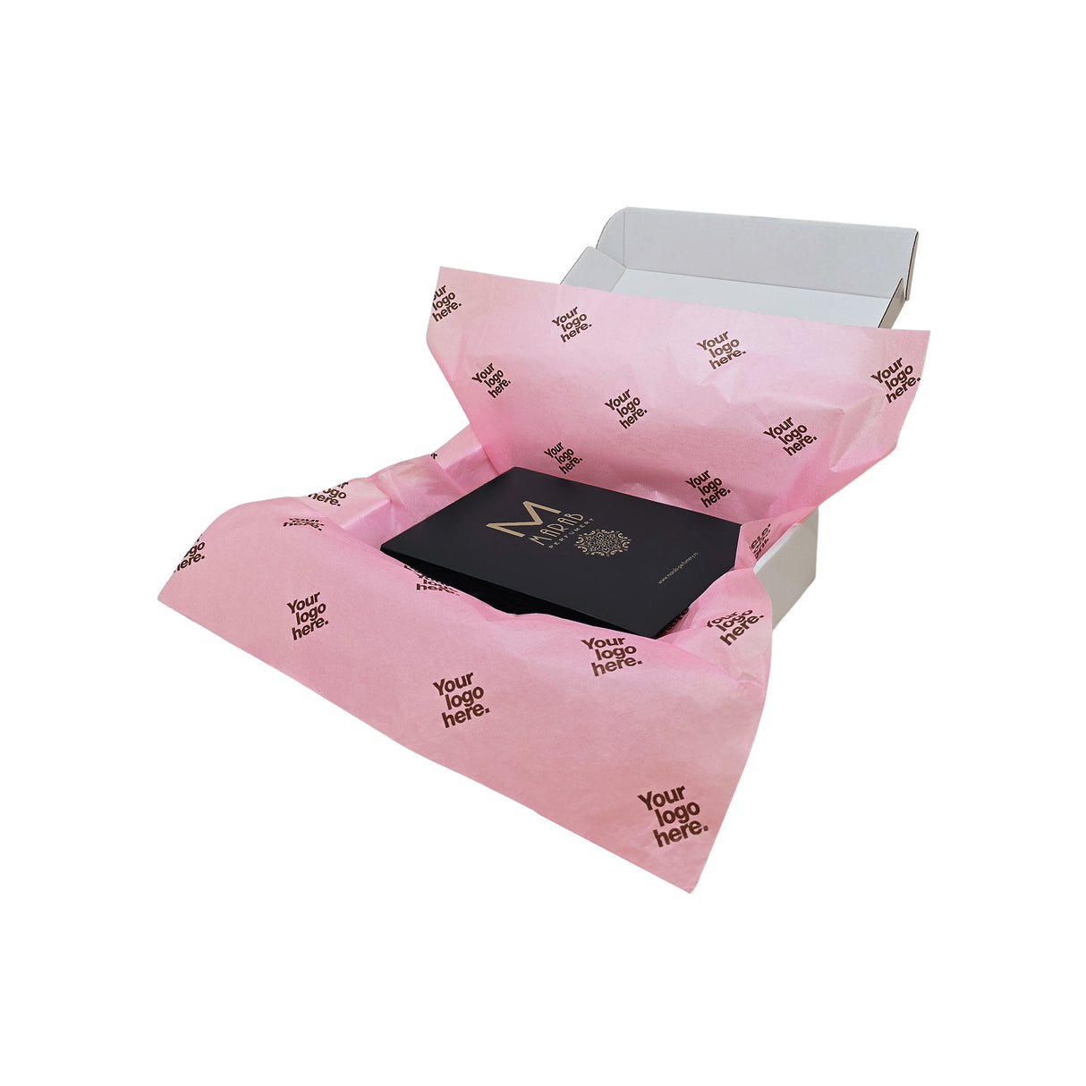 Custom tissue paper pastel-pink, arranged in a transport box, 17gsm – size 50x75cm