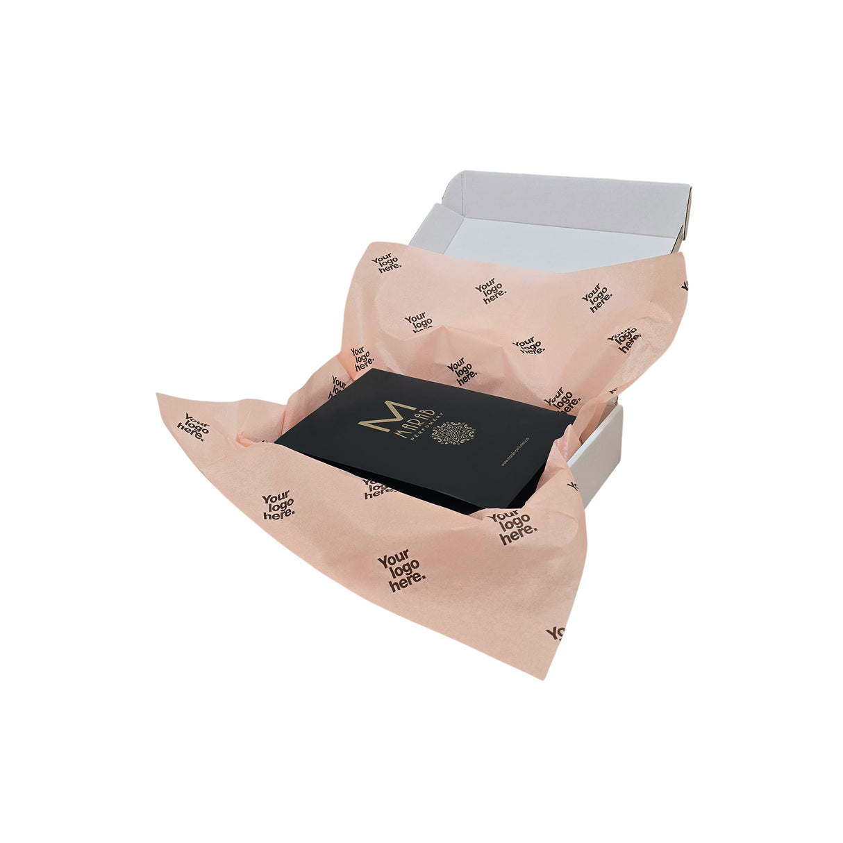 Custom tissue paper peach, arranged in a transport box, 17gsm – size 50x75cm