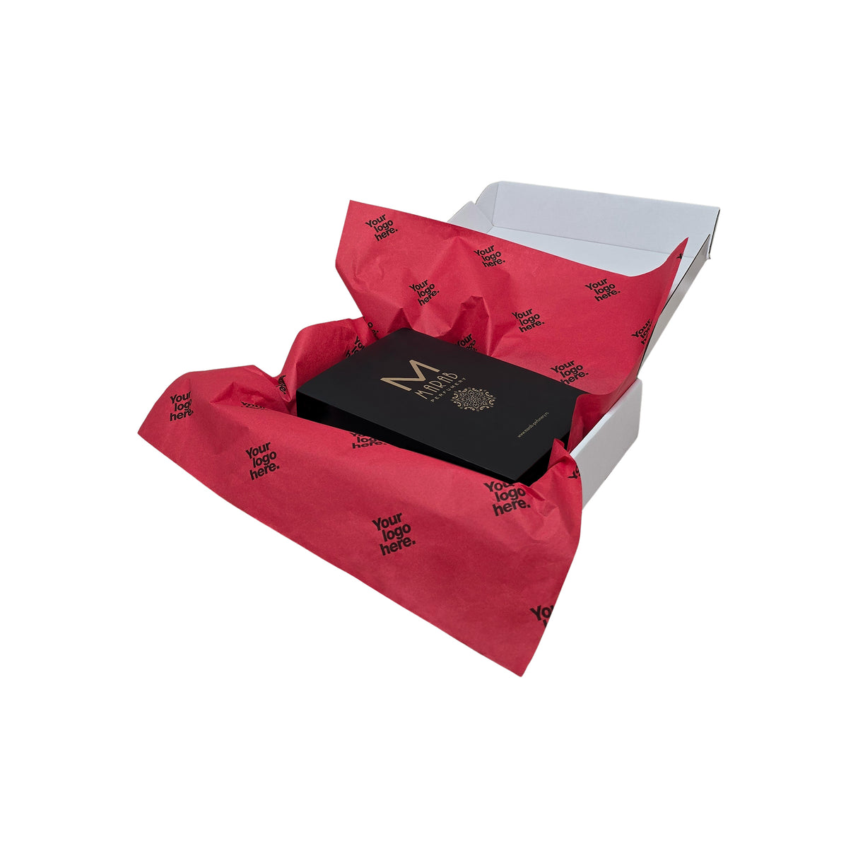 Custom tissue paper red, arranged in a transport box, 28gsm – size 50x75cm