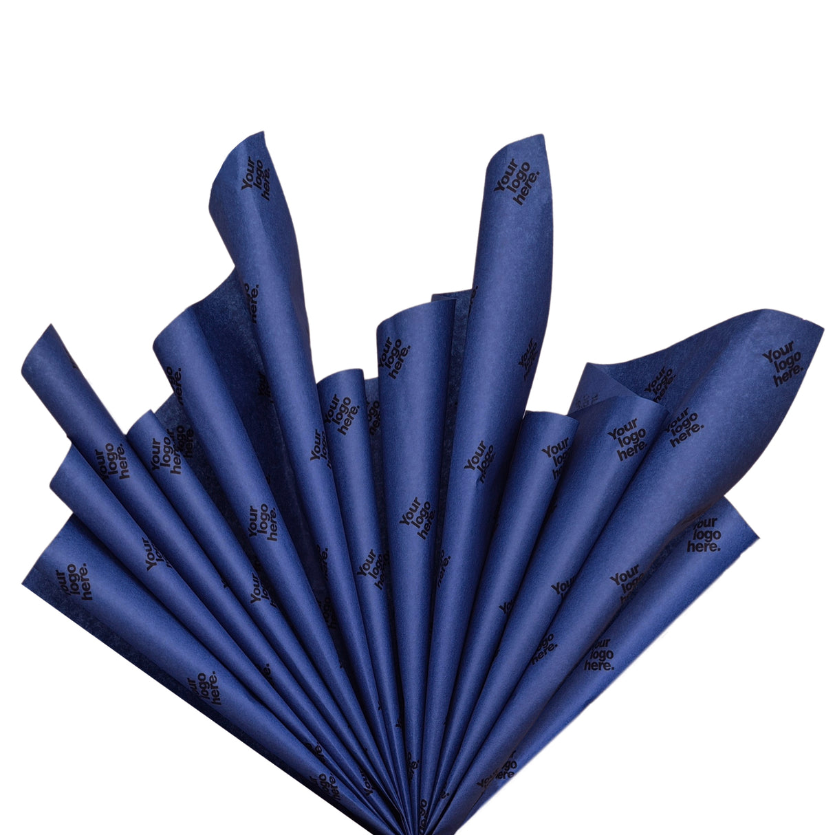 Custom tissue paper royal blue, fan arrangement, 28gsm – size 50x75cm