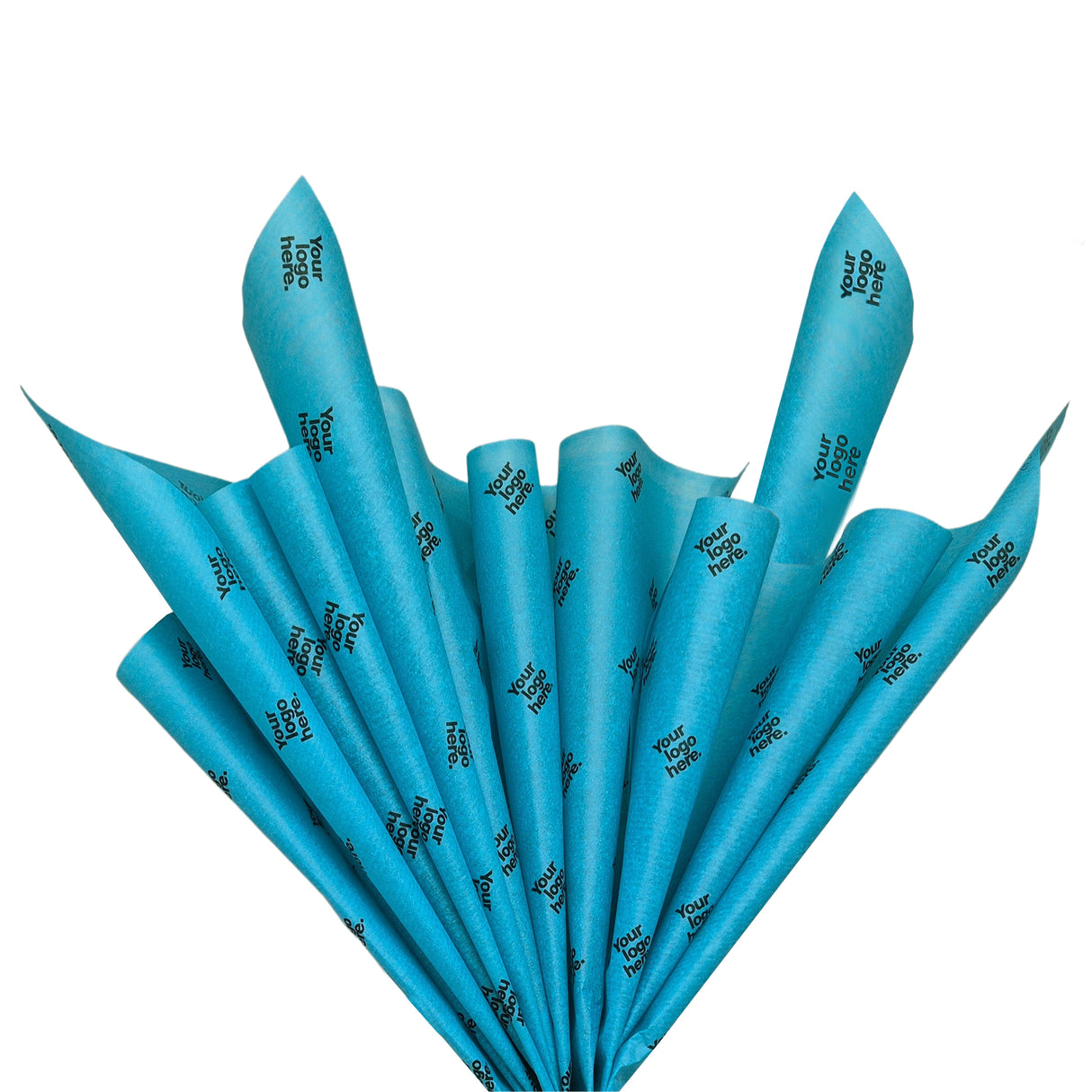Custom tissue paper turquoise, fan arrangement, 28gsm – size 50x75cm