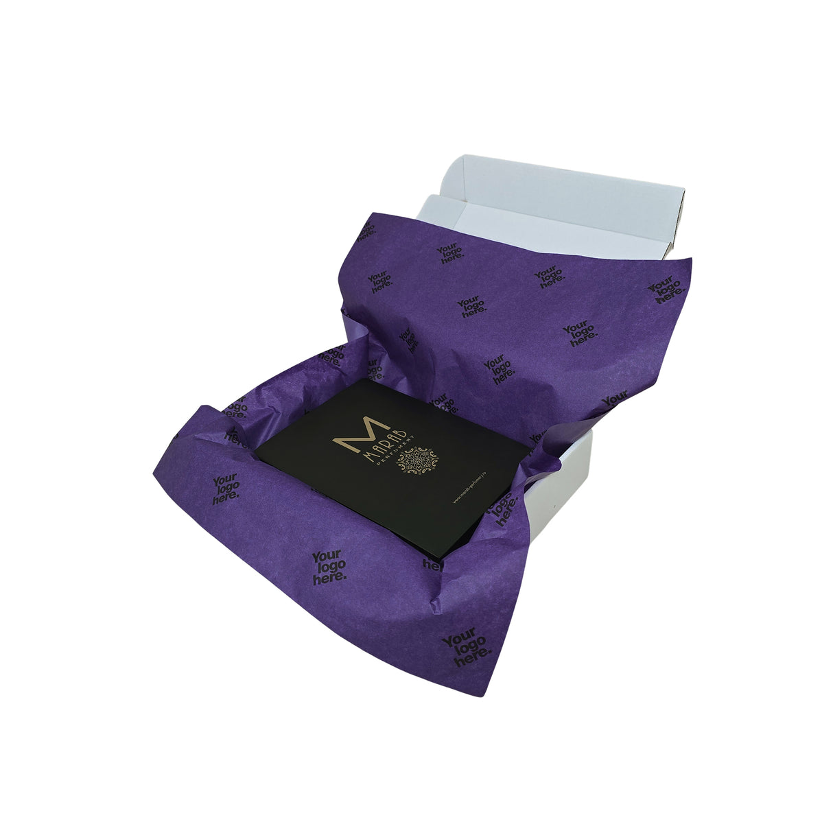 Custom tissue paper violet, arranged in a transport box, 28gsm – size 50x75cm