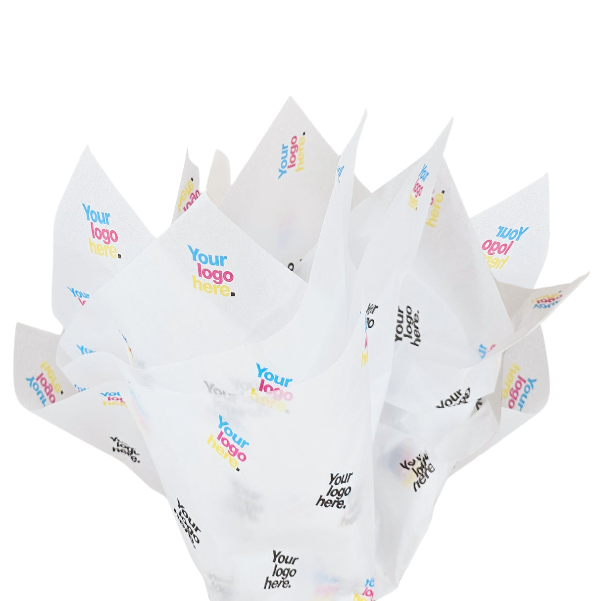 Custom tissue paper white, fan arrangement, 17gsm – size 50x75cm