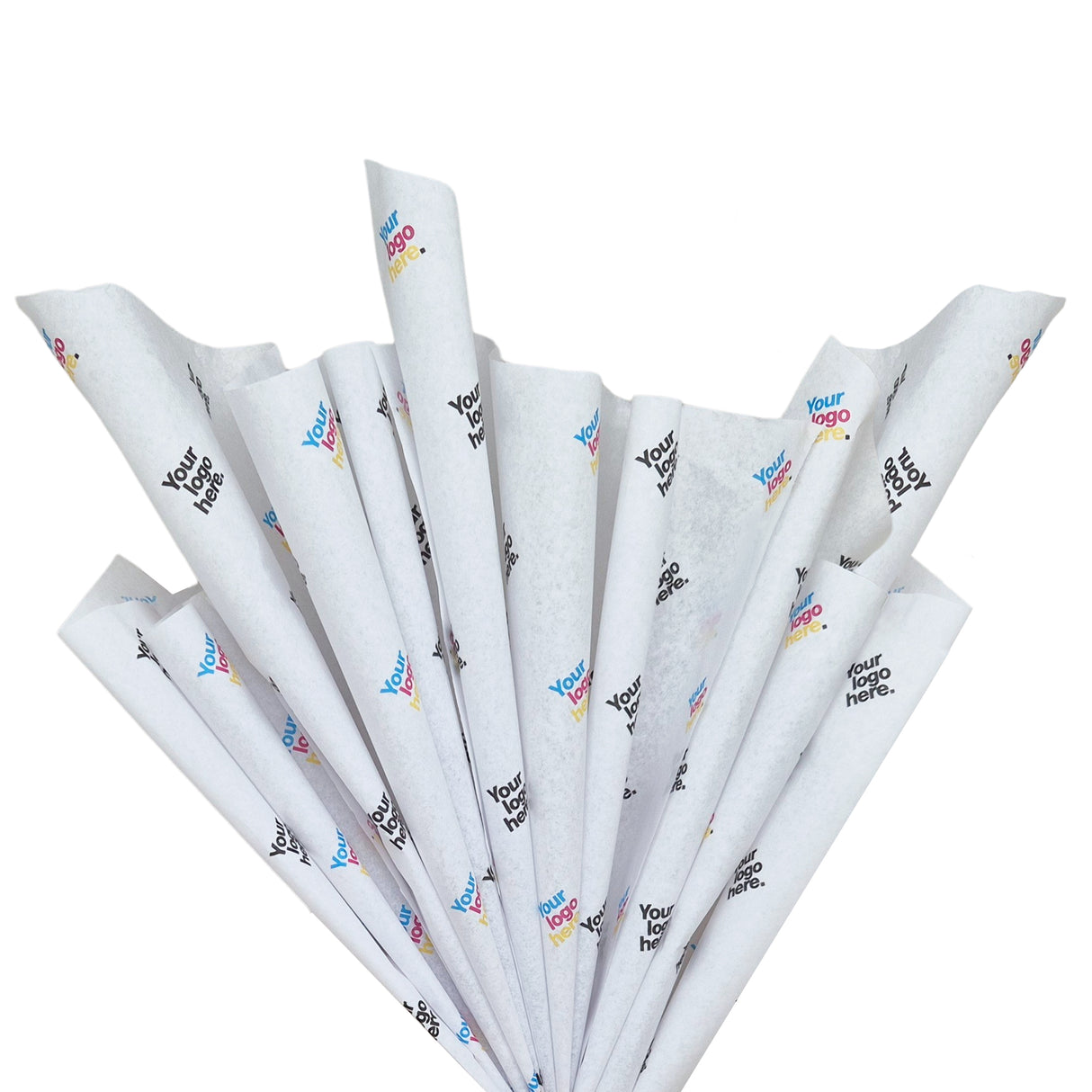 Custom tissue paper white, fan arrangement, 28gsm – size 50x75cm