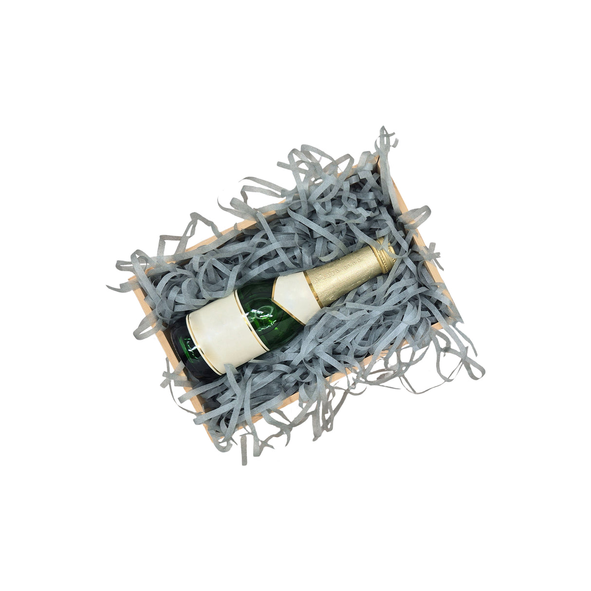 Grey tissue paper filling presented in a natural gift box