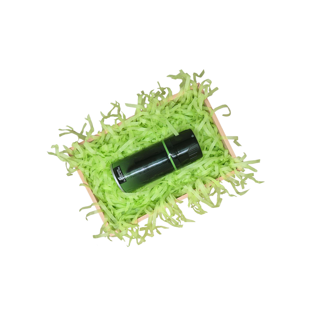 Lime green tissue paper filling presented in a natural gift box