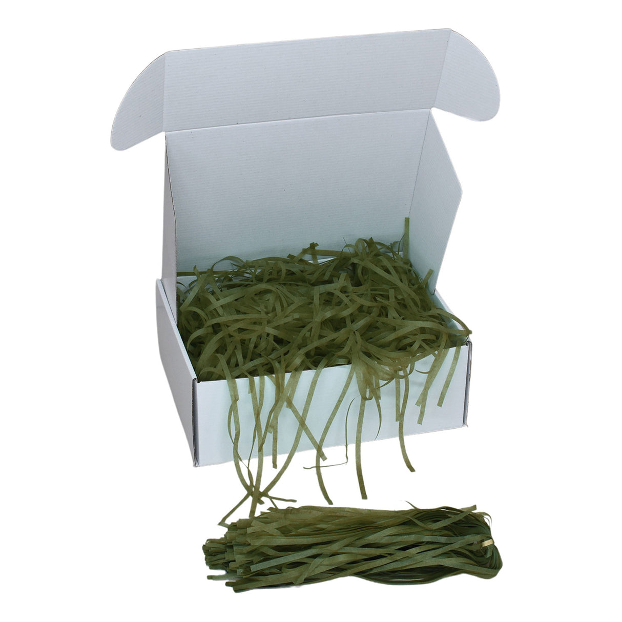 Oliven tissue shred filler displayed in a white gift box