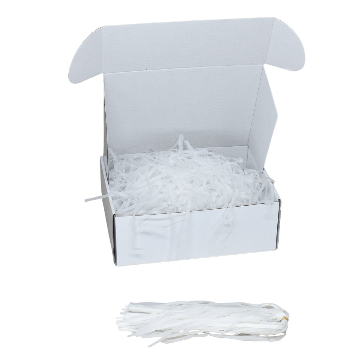 Snow White tissue shred filler displayed in a white gift box