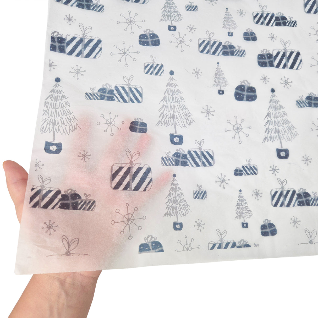 Tissue paper Blue Snow Glow Christmas, texture and transparency, 17gsm – size 50x75cm
