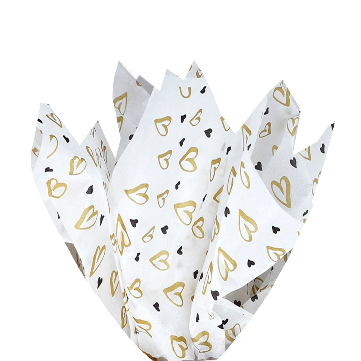 Tissue paper Golden Hearts, fan arrangement, 17gsm – size 50x75cm