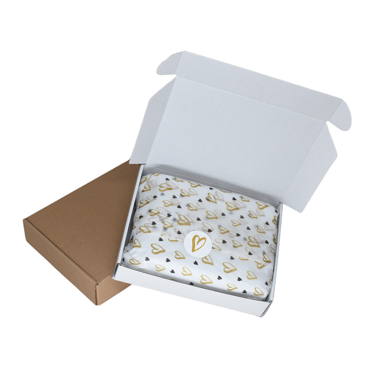 Tissue paper Golden Hearts, placed in a transport box, 17gsm – size 50x75cm