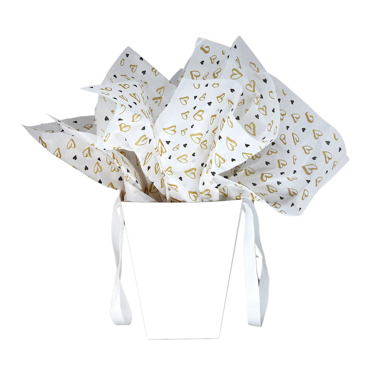 Tissue paper Golden Hearts, placed in a paper bag, 17gsm – size 50x75cm