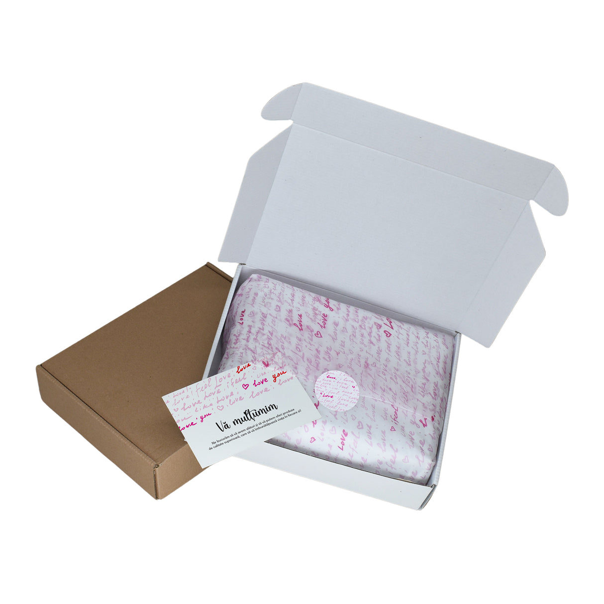 Tissue paper Love Notes, in shipping box with sticker and thank you card, 17gsm – size 50x75cm