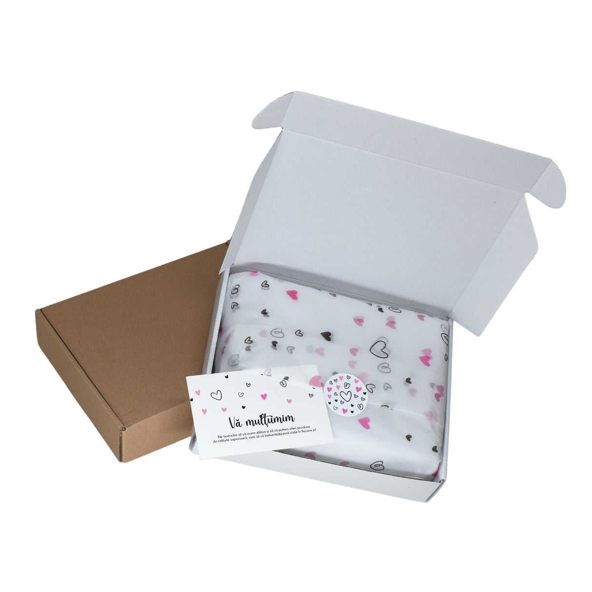 Tissue paper Mini Hearts, in shipping box with sticker and thank you card, 17gsm – size 50x75cm