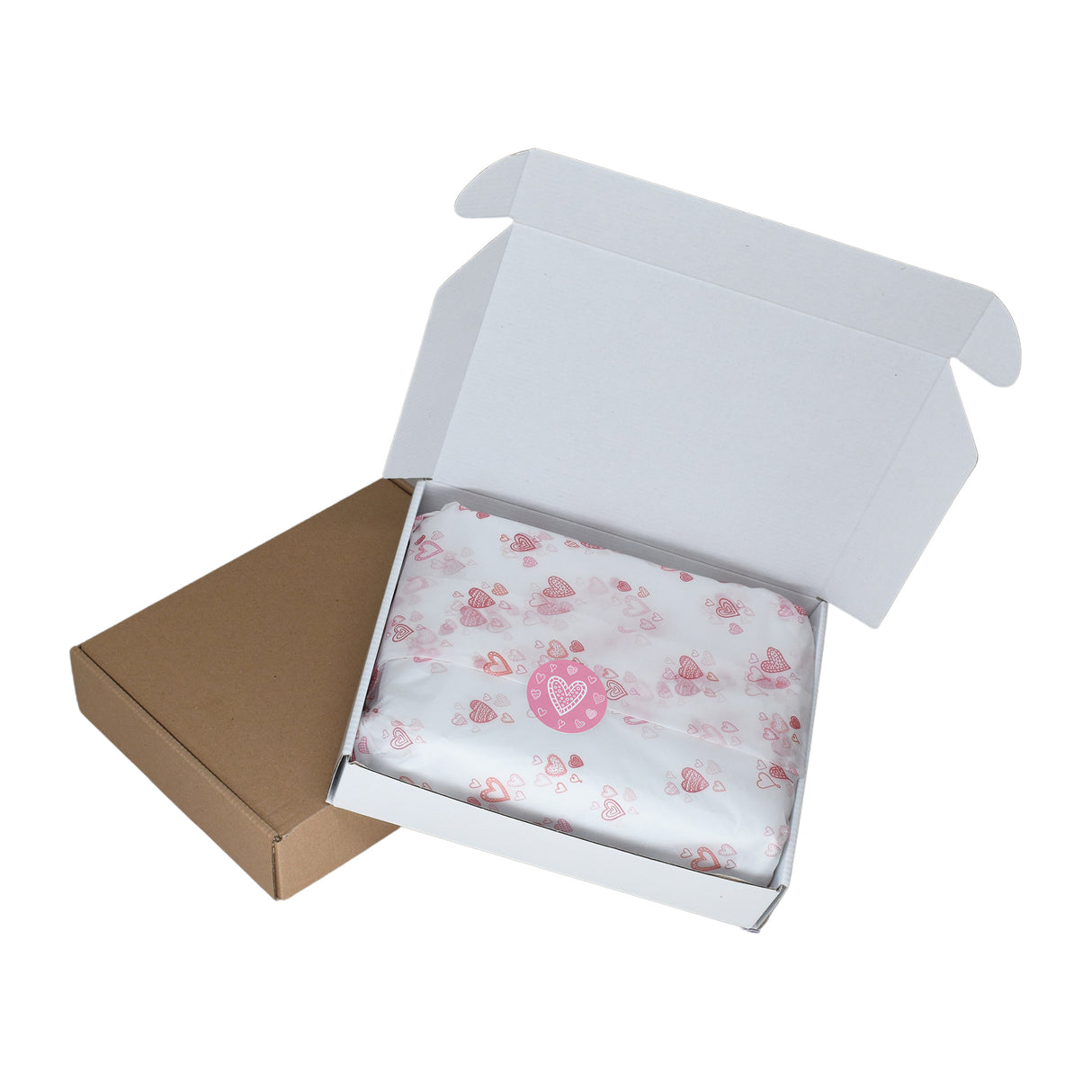 Tissue paper Patchwork Hearts, placed in a transport box, 17gsm – size 50x75cm