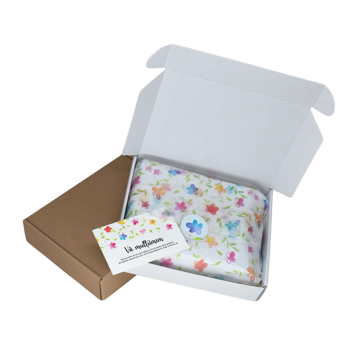 Tissue paper Rainbow Garden, in shipping box with sticker and thank you card, 17gsm – size 50x75cm