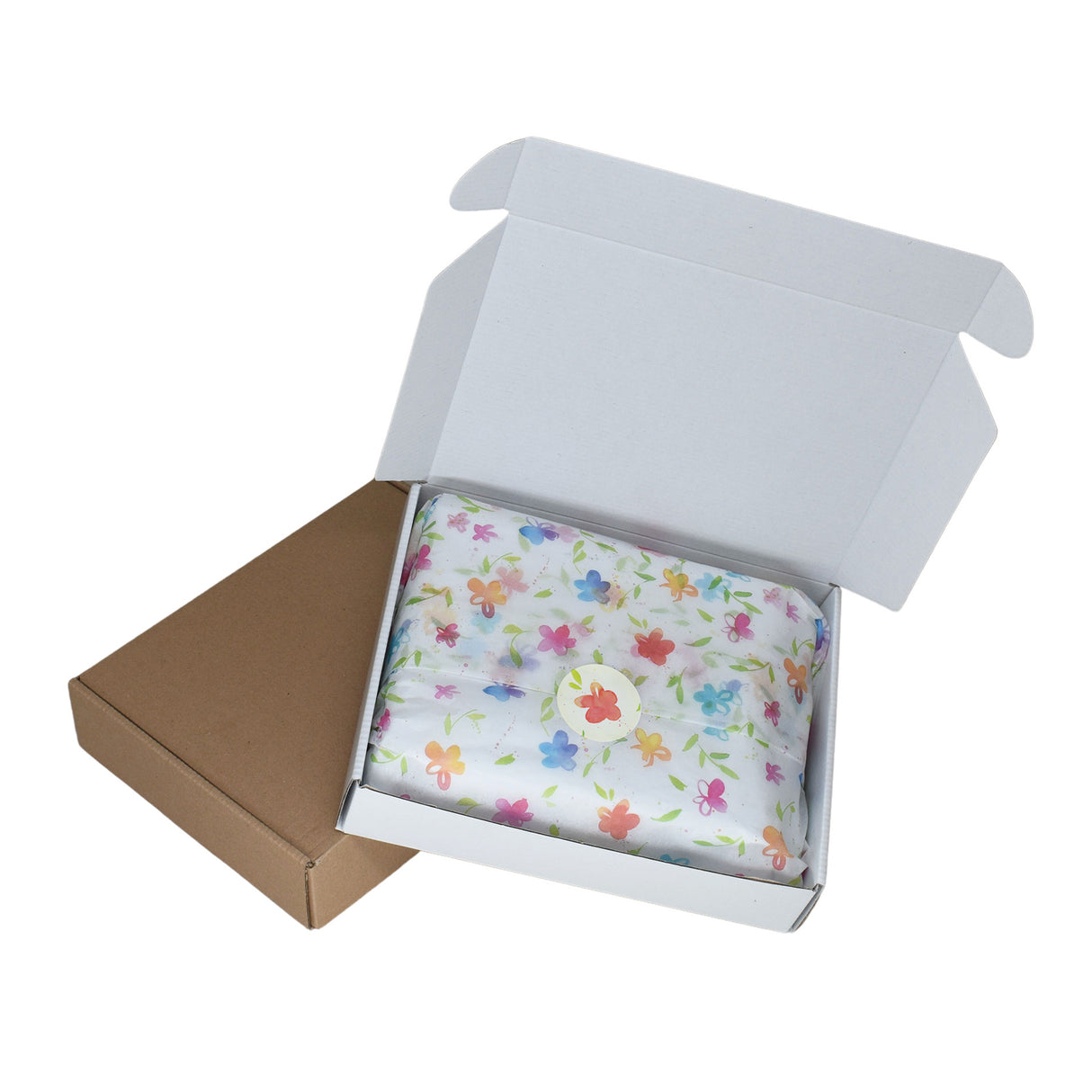 Tissue paper Rainbow Garden, placed in a transport box, 17gsm – size 50x75cm
