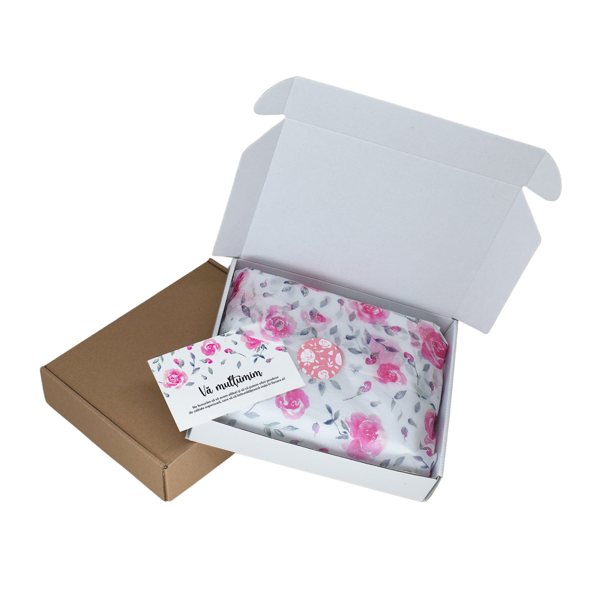 Tissue paper Rose Petal, in shipping box with sticker and thank you card, 17gsm – size 50x75cm