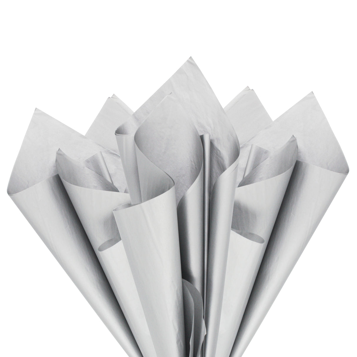 Plain tissue paper silver, fan arrangement, 17gsm – size 50x75cm