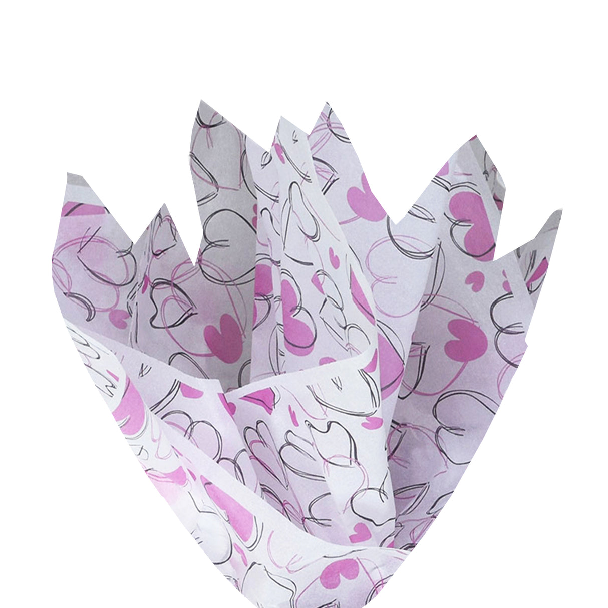 Tissue paper Sketchy Hearts, fan arrangement, 17gsm – size 50x75cm