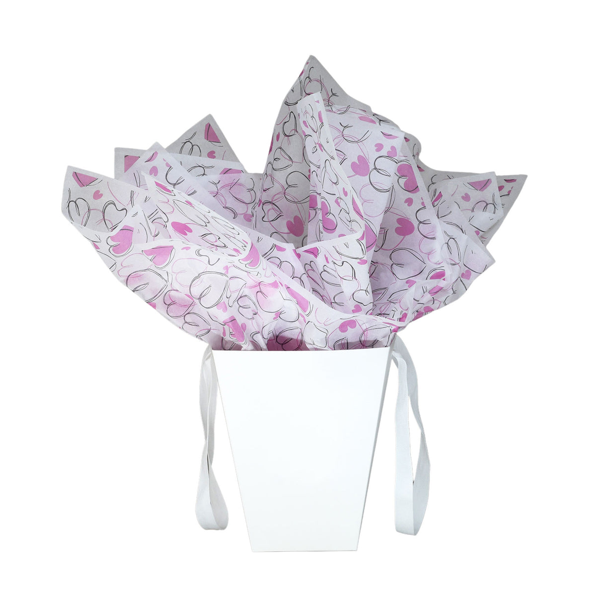 Tissue paper Sketchy Hearts, placed in a paper bag, 17gsm – size 50x75cm
