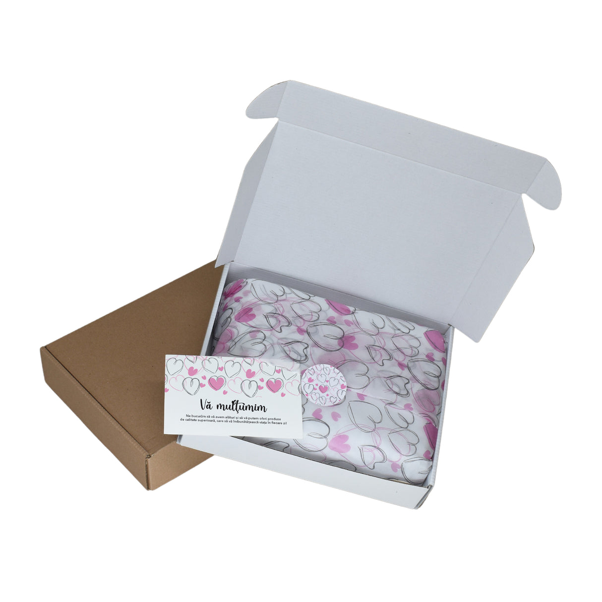 Tissue paper Sketchy Hearts, in shipping box with sticker and thank you card, 17gsm – size 50x75cm