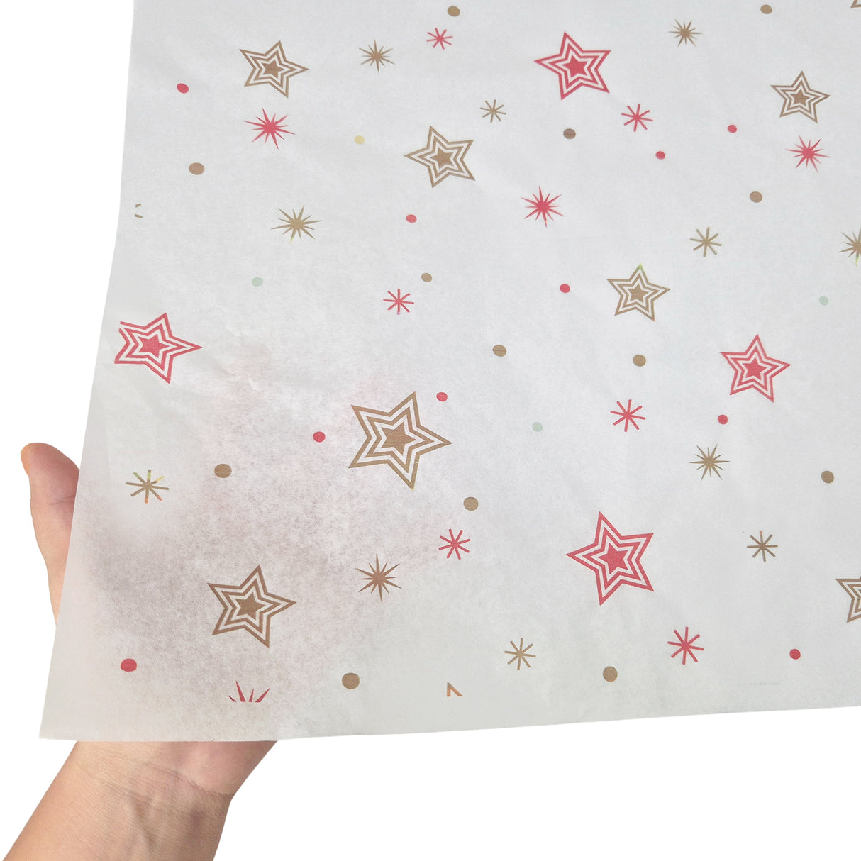 Tissue paper Star Parade Christmas, texture and transparency, 28gsm – size 50x75cm