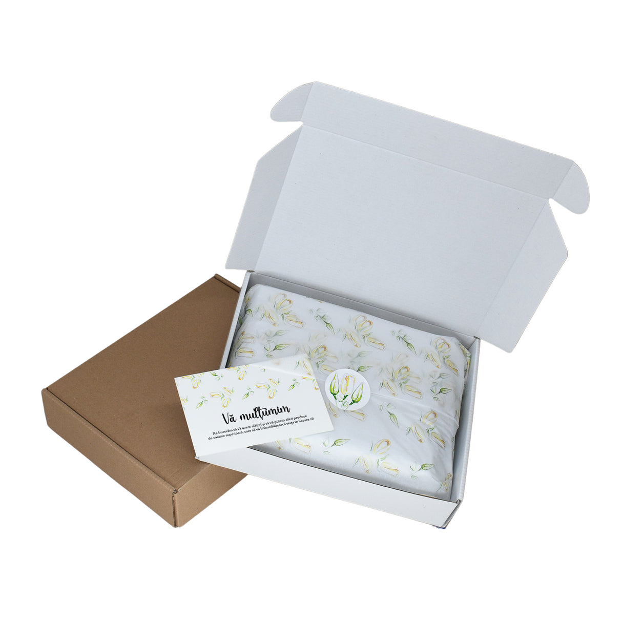 Tissue paper Yellow Tulip, in shipping box with sticker and thank you card, 17gsm – size 50x75cm