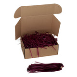 Burgundy  tissue paper shred filler shown in a brown box
