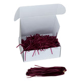 Burgundy  tissue shred filler displayed in a white gift box