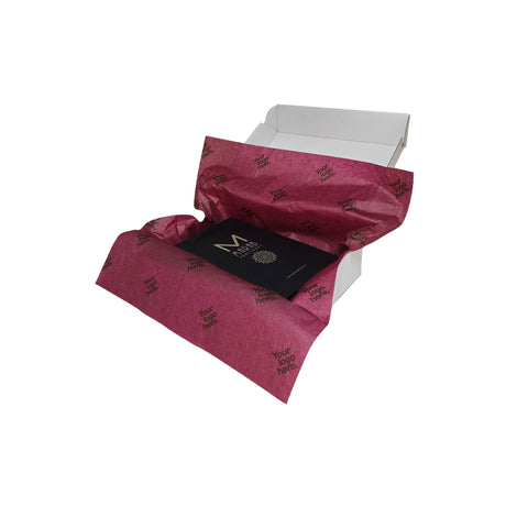 Custom tissue paper burgundy, arranged in a transport box, 17gsm – size 50x75cm
