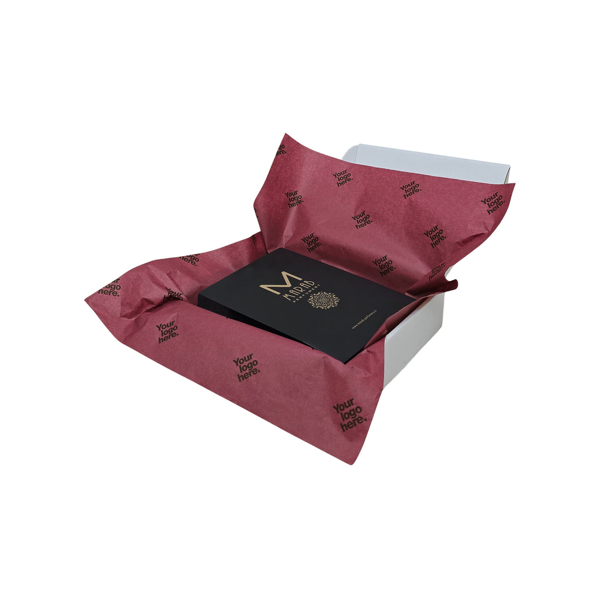 Custom tissue paper burgundy, arranged in a transport box, 28gsm – size 50x75cm